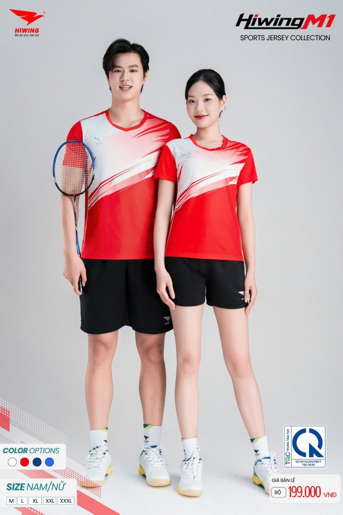 Áo Cầu Lông Hiwing M1 Nam Nữ Màu Đỏ – Cooling Fabric Co Giãn 4 Chiều, Thấm Hút Mồ Hôi