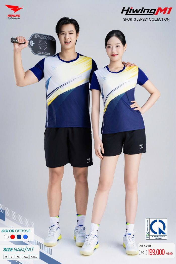 Áo Cầu Lông Hiwing M1 Nam Nữ Màu Xanh Than – Cooling Fabric Co Giãn 4 Chiều, Thấm Hút Mồ Hôi