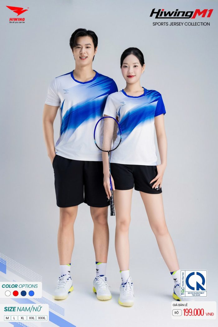 Áo Cầu Lông Hiwing M1 Nam Nữ Màu Trắng – Cooling Fabric Co Giãn 4 Chiều, Thấm Hút Mồ Hôi