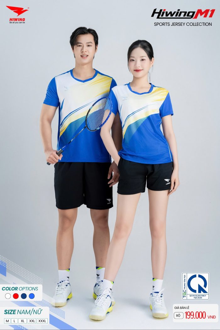 Áo Cầu Lông Hiwing M1 Nam Nữ Màu Xanh – Cooling Fabric Co Giãn 4 Chiều, Thấm Hút Mồ Hôi