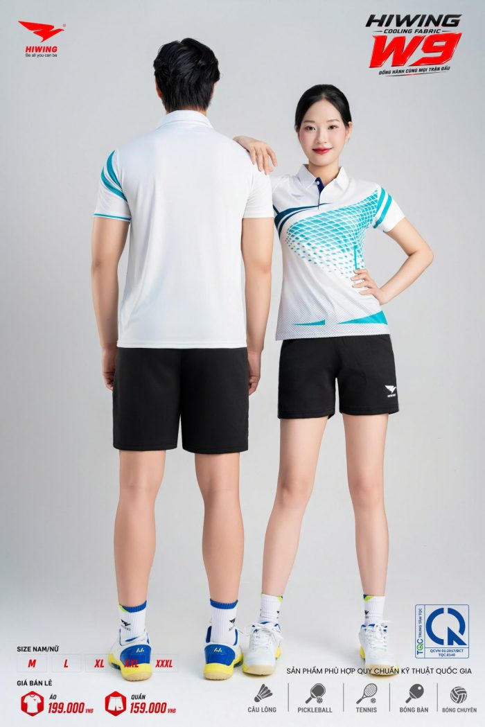 Áo Cầu Lông Pickleball Bóng Chuyền Hiwing W9 Nam Nữ Màu Trắng