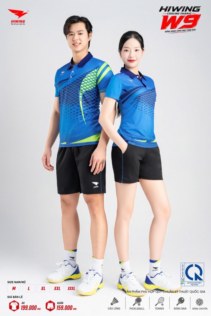 Áo Cầu Lông Pickleball Bóng Chuyền Hiwing W9 Nam Nữ Màu Xanh Da
