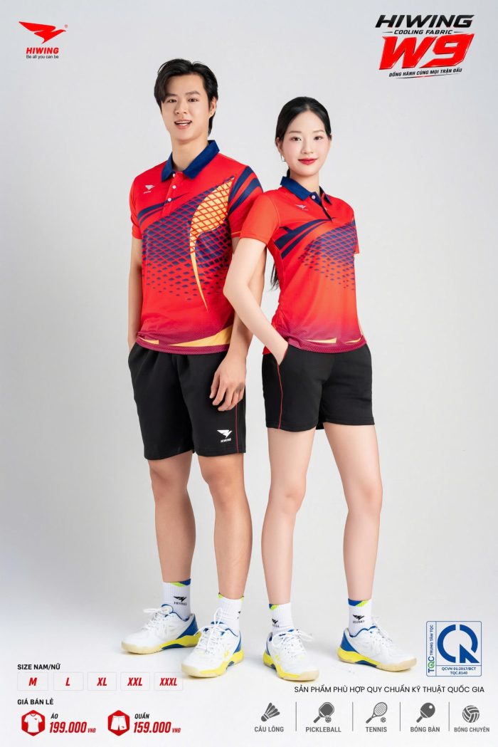 Áo Cầu Lông Pickleball Bóng Chuyền Hiwing W9 Nam Nữ Màu Xanh Đỏ