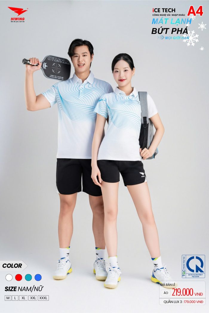 Áo Cầu Lông Pickleball Bóng Chuyền Hiwing A4 Nam Nữ Màu Trắng