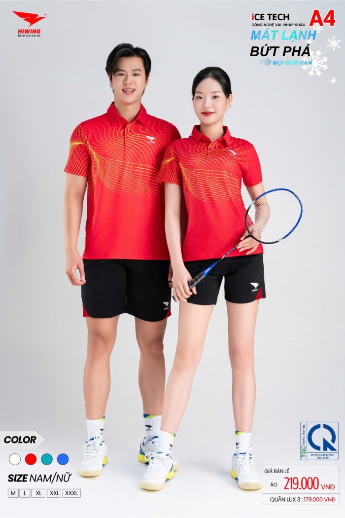 Áo Cầu Lông Pickleball Bóng Chuyền Hiwing A4 Nam Nữ Màu Đỏ
