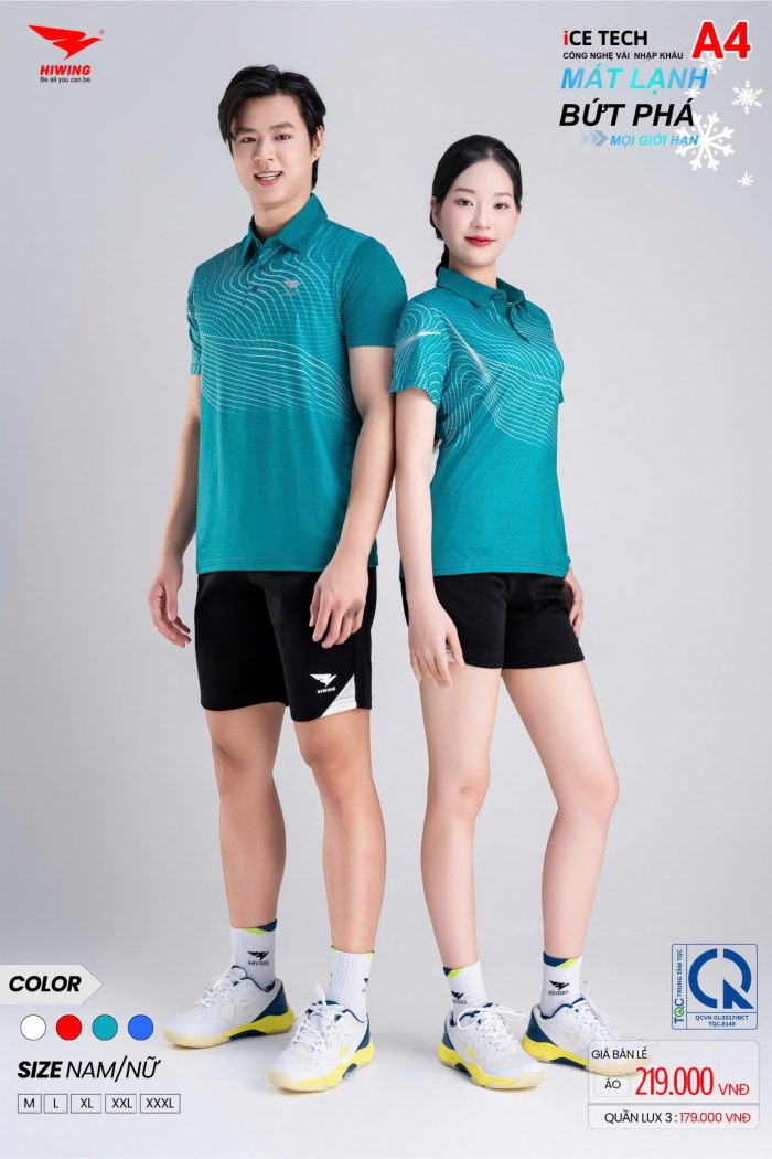 Áo Cầu Lông Pickleball Bóng Chuyền Hiwing A4 Nam Nữ Màu Xanh Lý