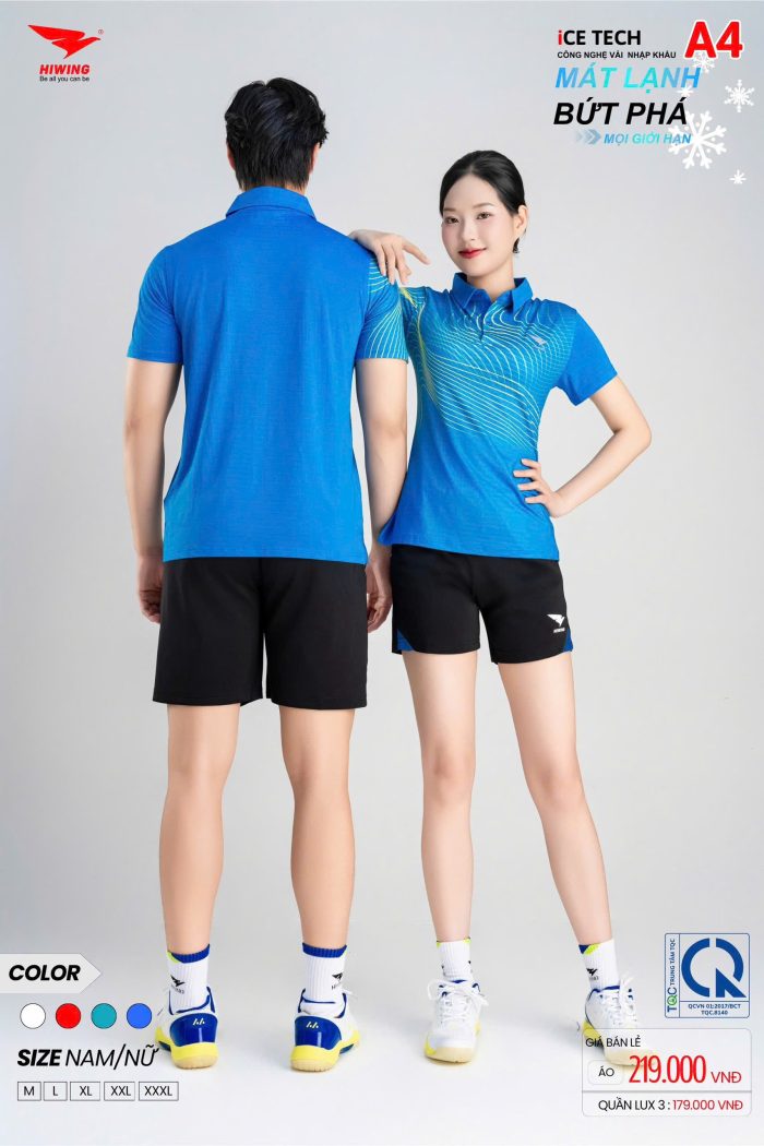 Áo Cầu Lông Pickleball Bóng Chuyền Hiwing A4 Nam Nữ Màu Xanh Da