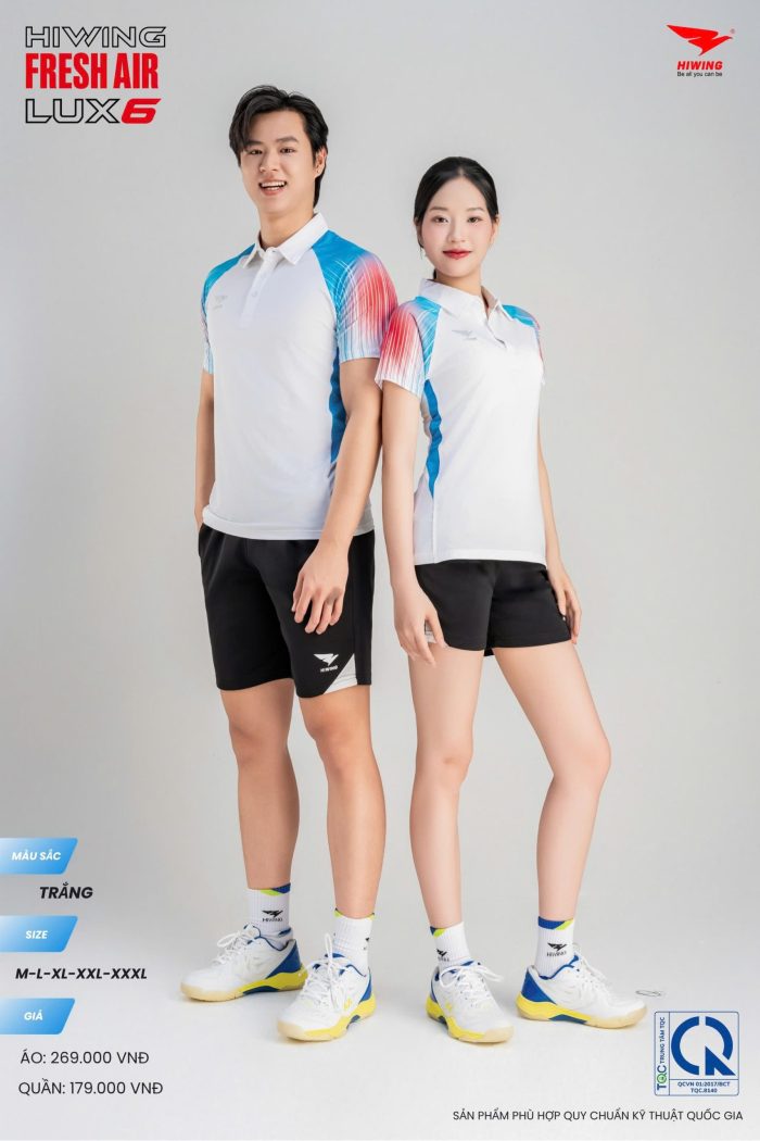 Áo cầu lông Hiwing Lux 6 Nam Nữ Cao Cấp Màu Trắng - Thoáng Khí, Co Giãn