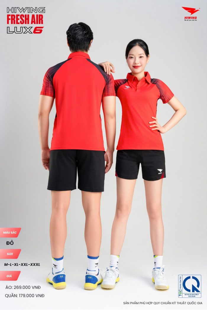 Áo cầu lông Hiwing Lux 6 Nam Nữ Cao Cấp Màu Đỏ - Thoáng Khí, Co Giãn